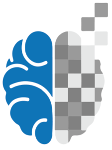 An illustration of a brain half dissolving into gray pixels